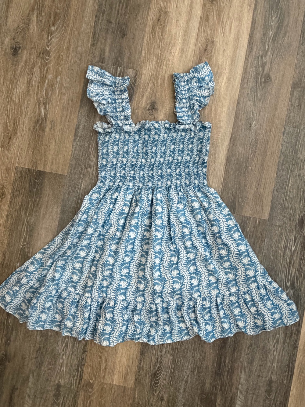 Hill House Blue and White Smocked Ruffle Strap Dress